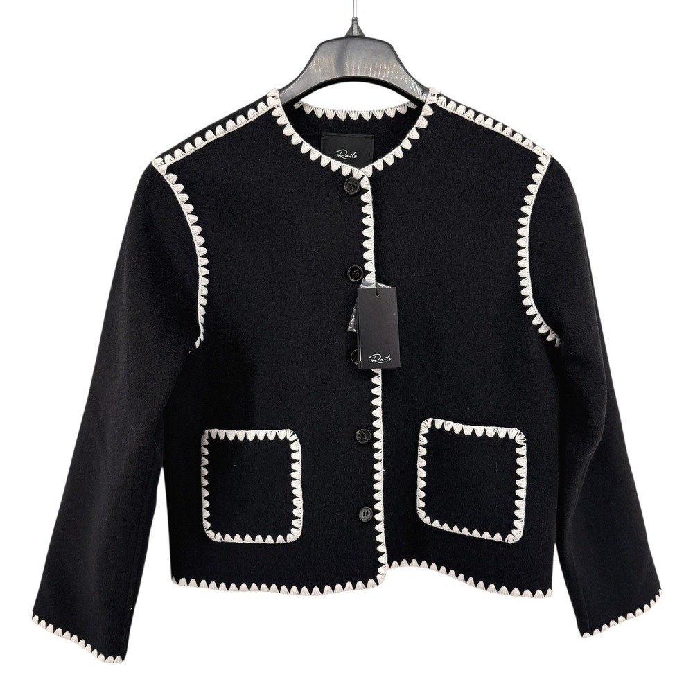 NEW Rails Melanie Jacket Womens XS Black Wool Blend Whipstitch Button Parisian